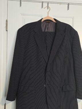 Men's Pinstripe Suit - Black with White Pinstripes